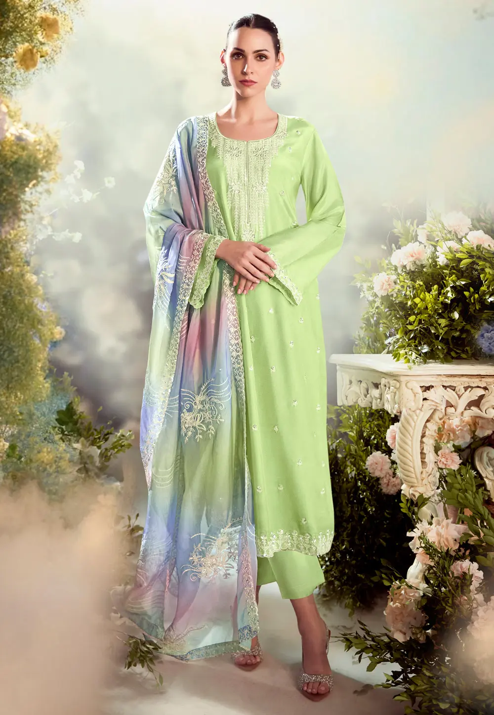 Pista Green Silk Pant Style Suit 299302