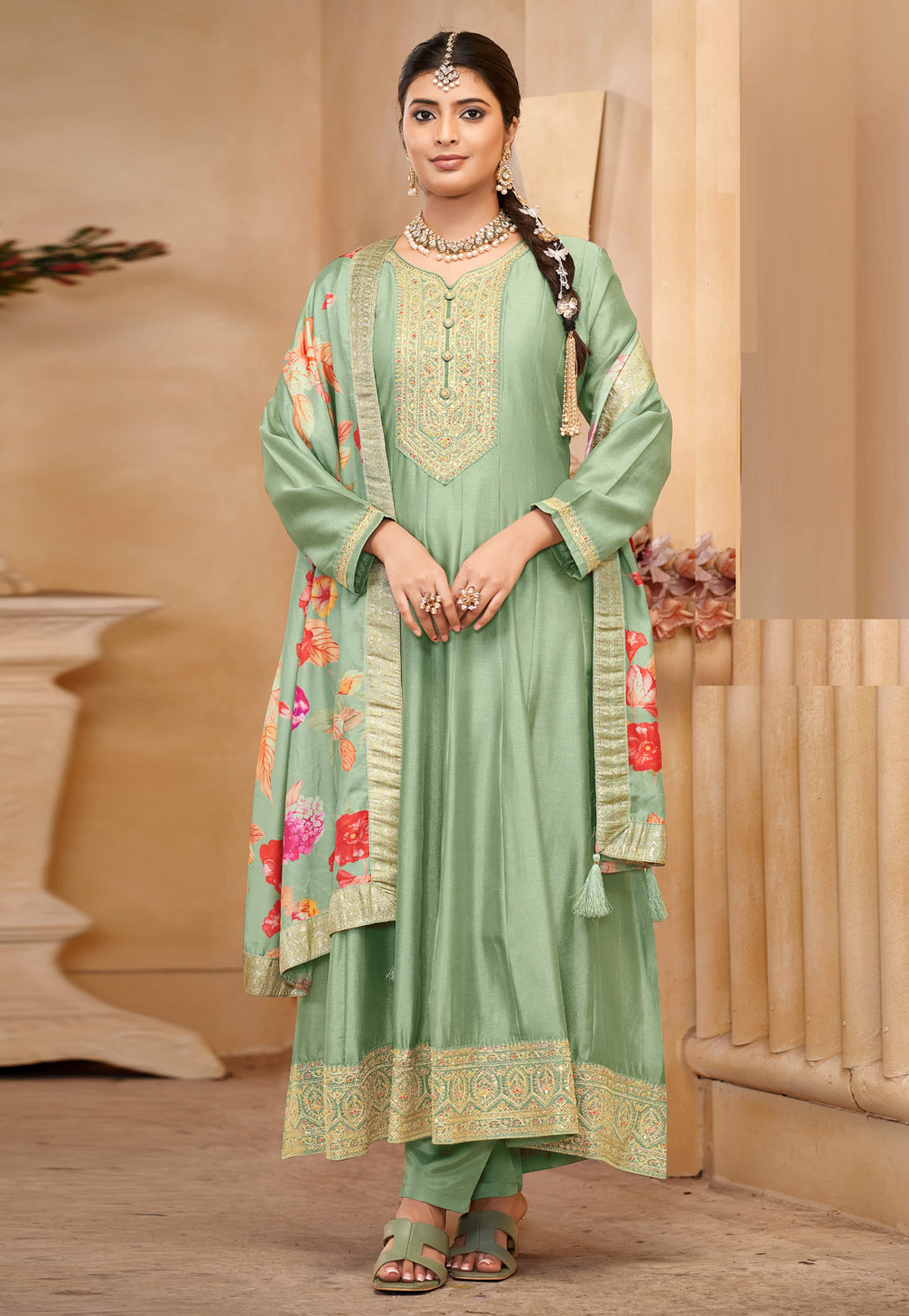 Pista Green Silk Pant Style Suit 305722