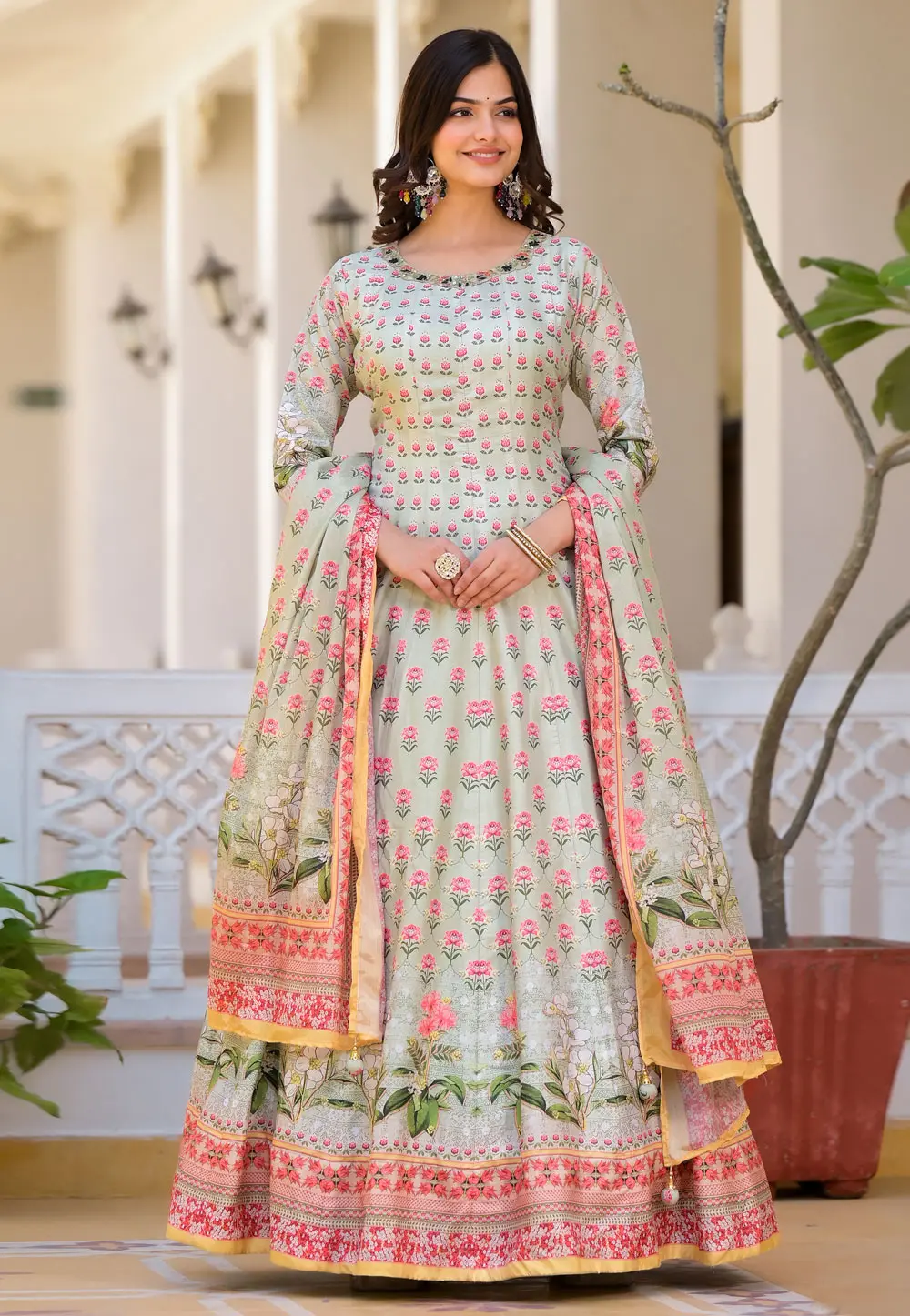 Pista Green Silk Readymade Anarkali Suit 299757