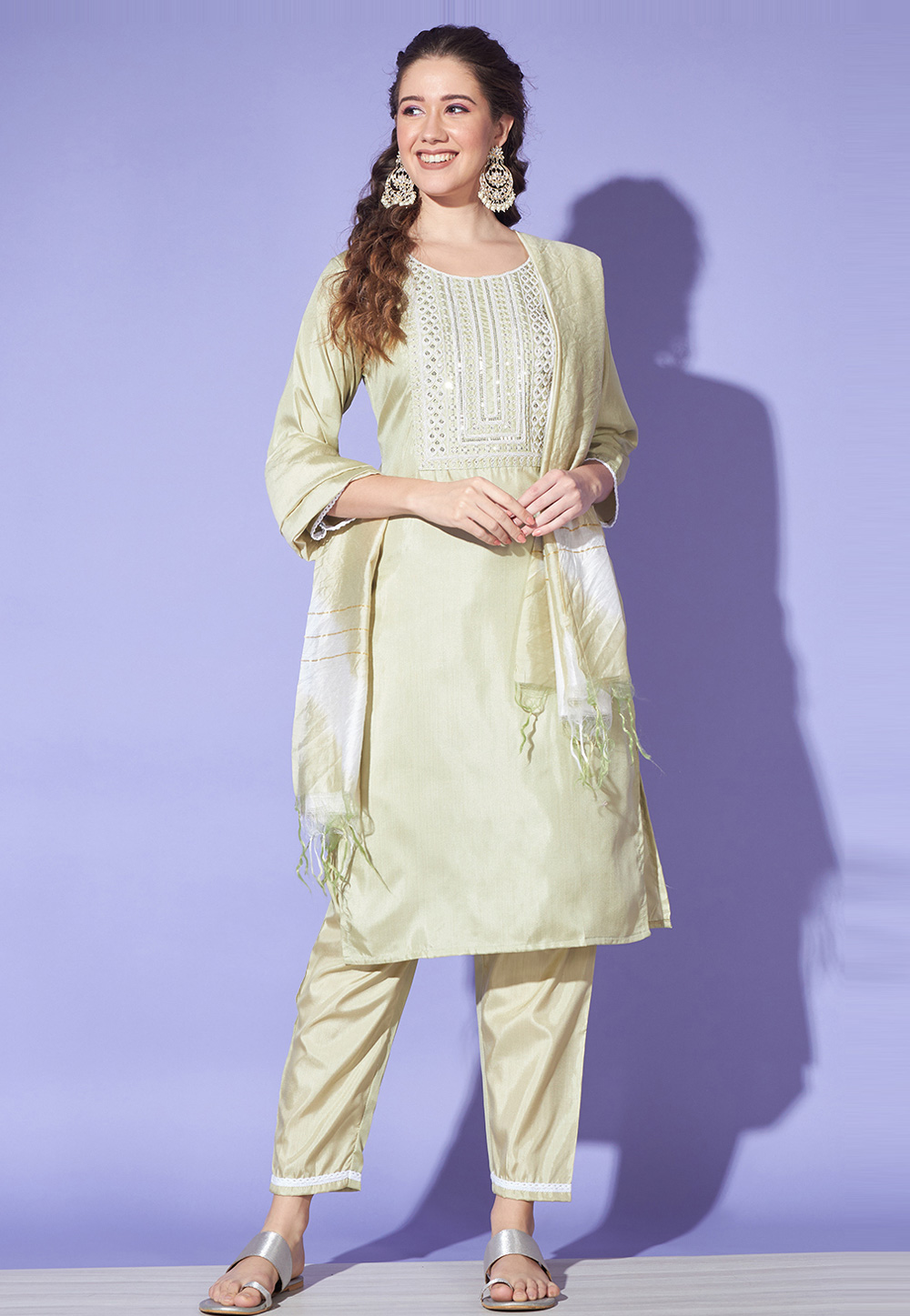 Pista Green Silk Readymade Pant Style Suit 278415