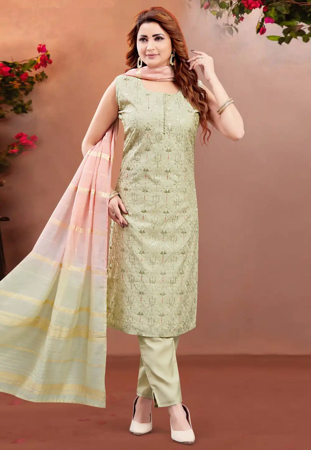 Pista Green Silk Readymade Pant Style Suit 294084