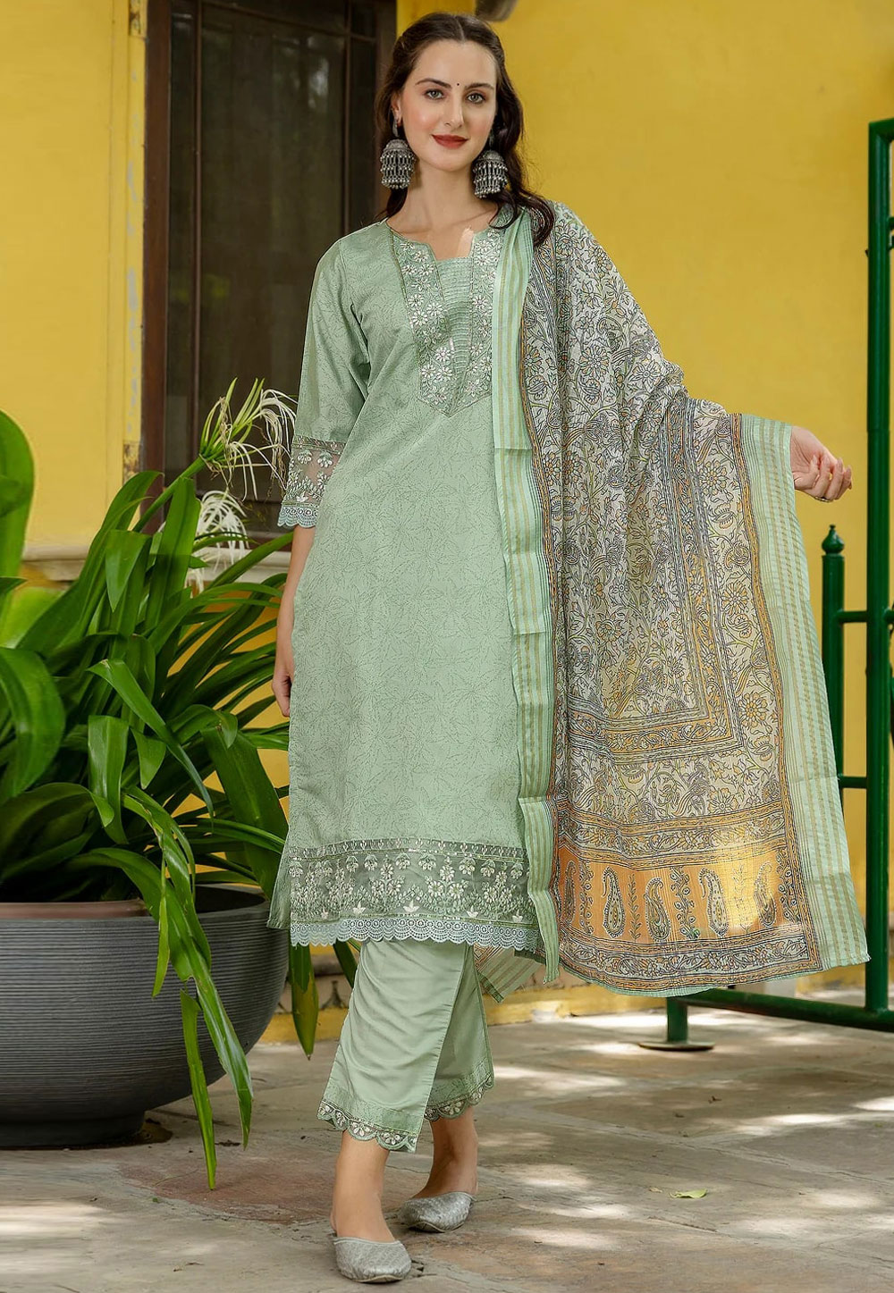 Pista Green Silk Readymade Pant Style Suit 309625
