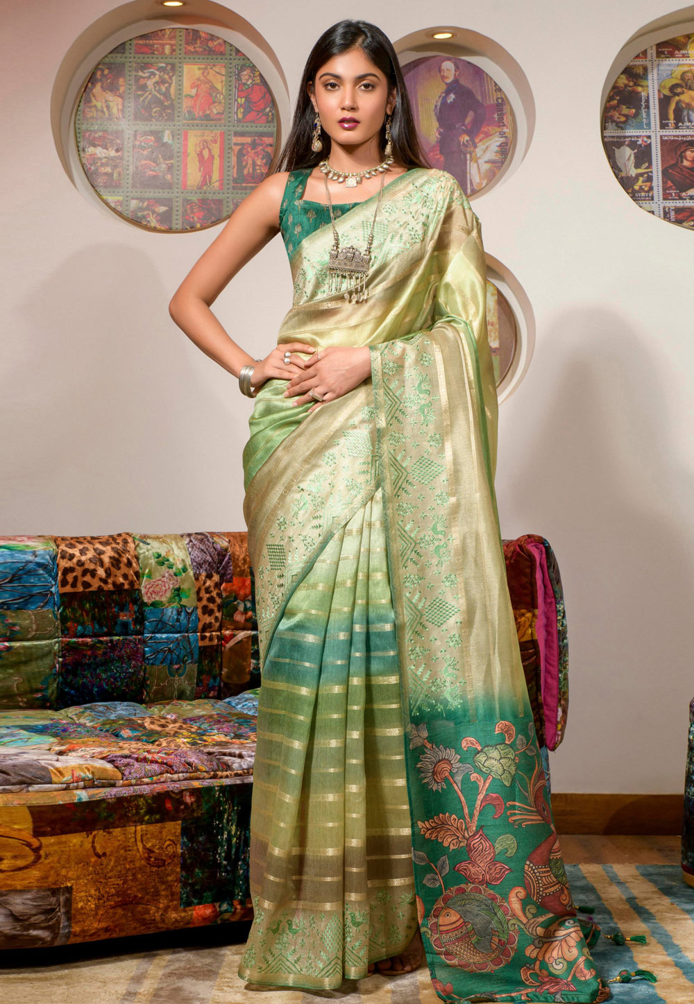 Pista Green Silk Saree With Blouse 286133