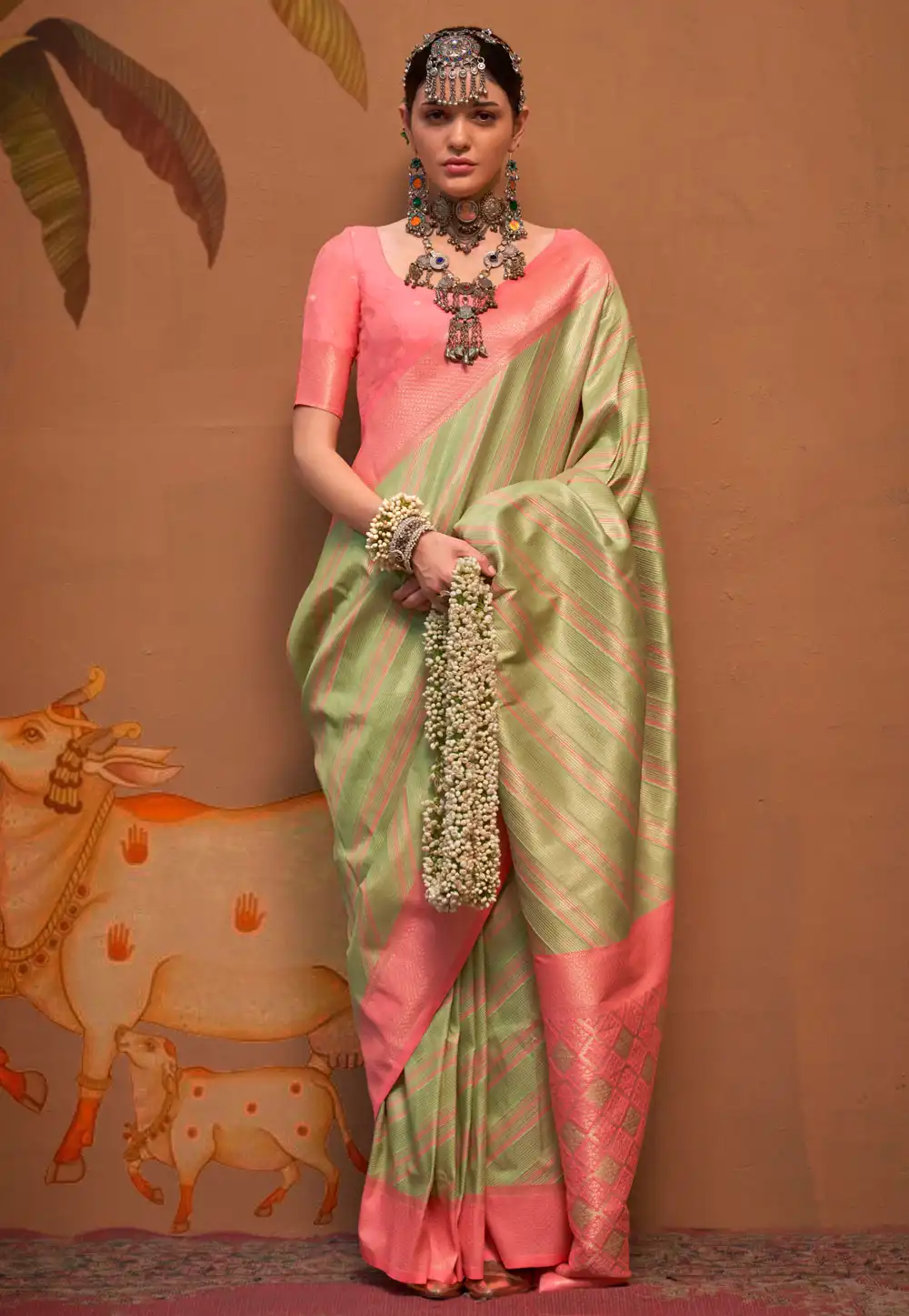 Pista Green Silk Saree With Blouse 291331