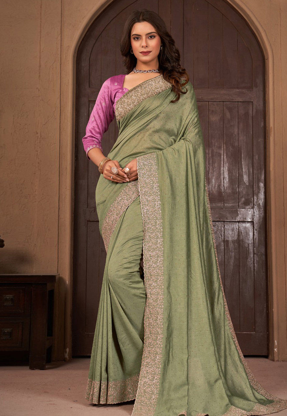 Pista Green Silk Saree With Blouse 285511
