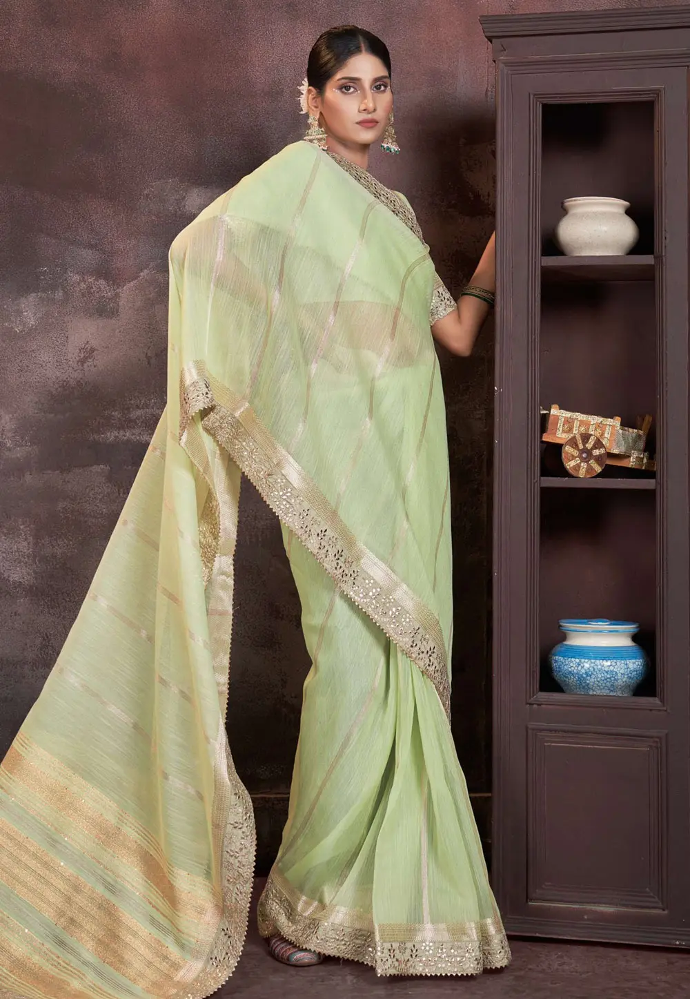 Pista Green Silk Saree With Blouse 301742