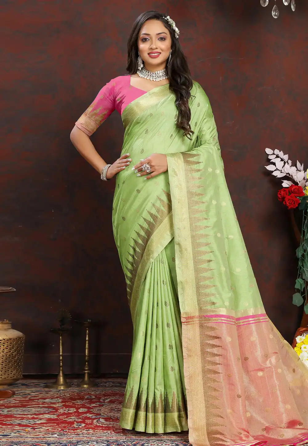 Pista Green Silk Saree With Blouse 290866