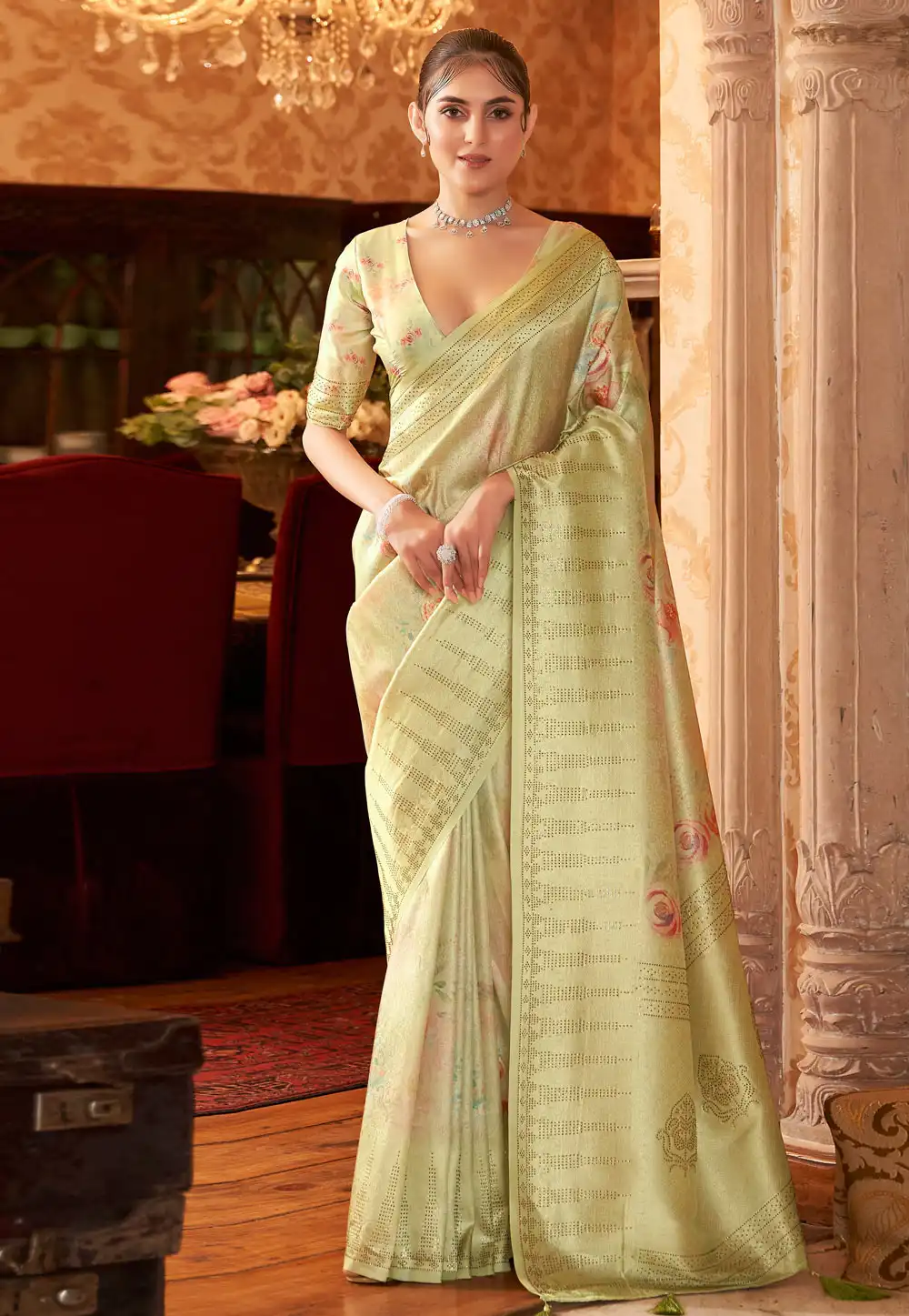Pista Green Silk Saree With Blouse 290015