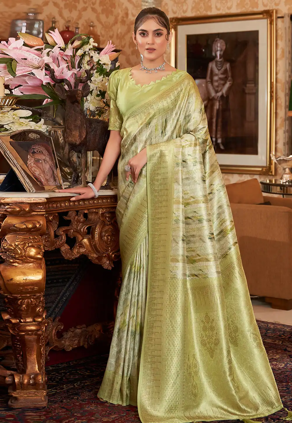 Pista Green Silk Saree With Blouse 290019