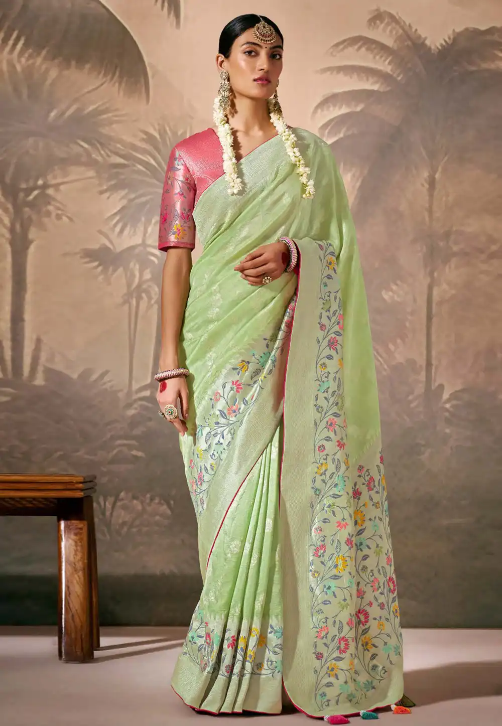 Pista Green Silk Saree With Blouse 294818