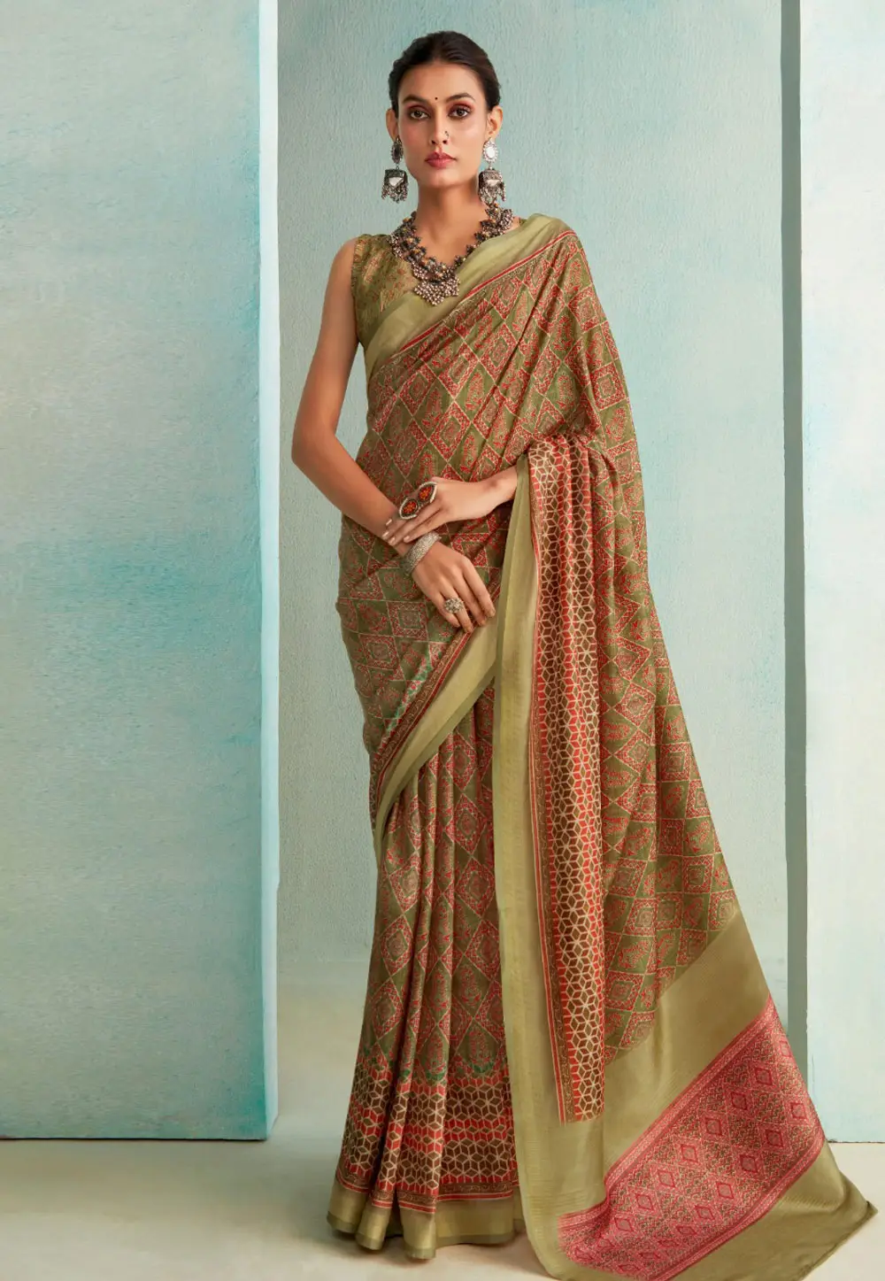 Pista Green Silk Saree With Blouse 296100