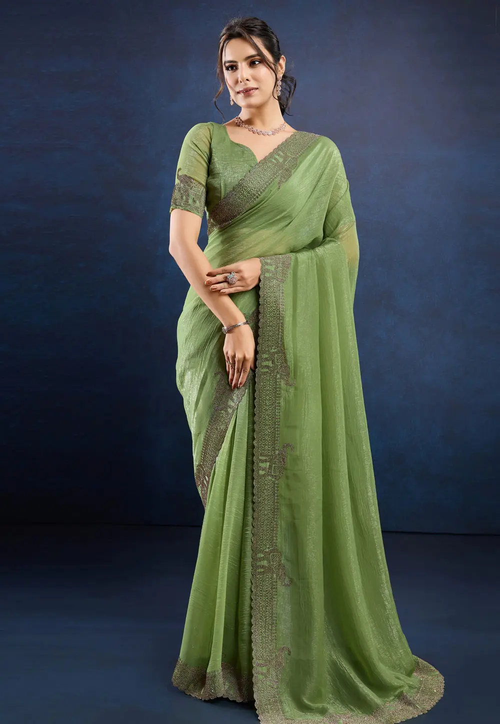 Pista Green Silk Saree With Blouse 302012