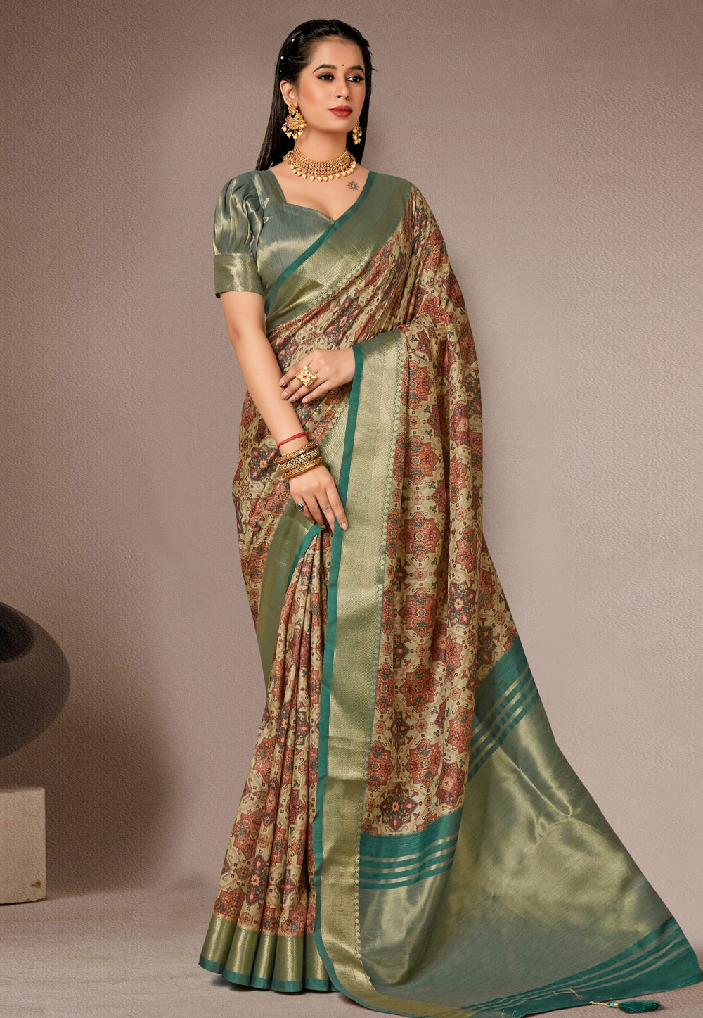 Pista Green Silk Saree With Blouse 278760