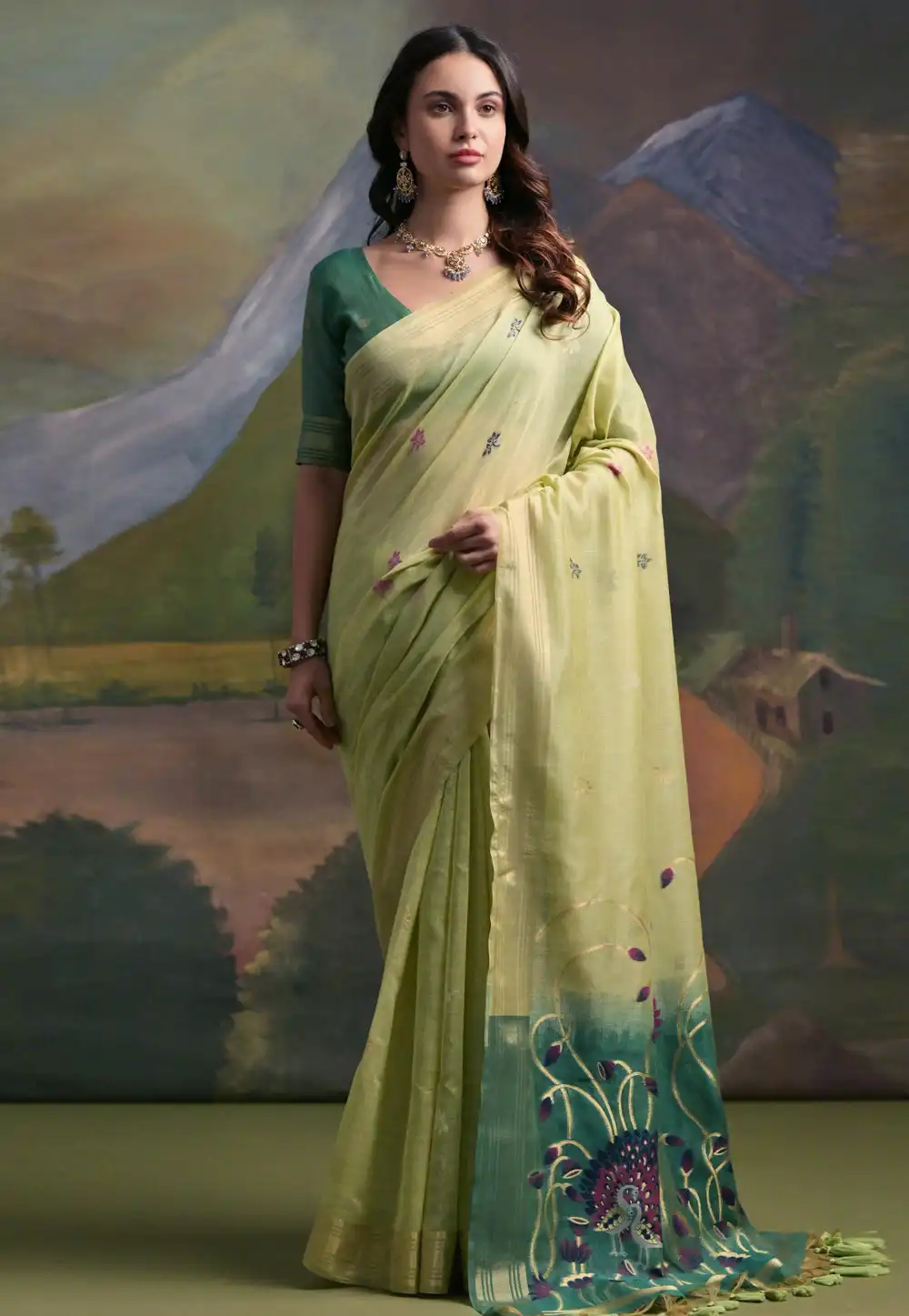 Pista Green Silk Saree With Blouse 292440