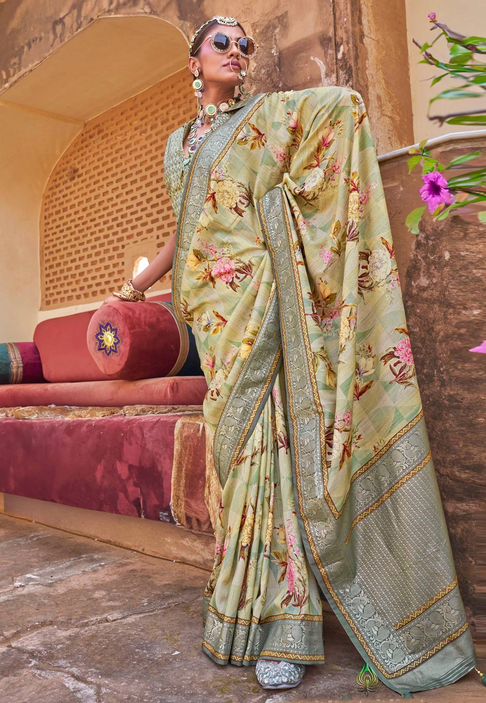 Pista Green Silk Saree With Blouse 310550