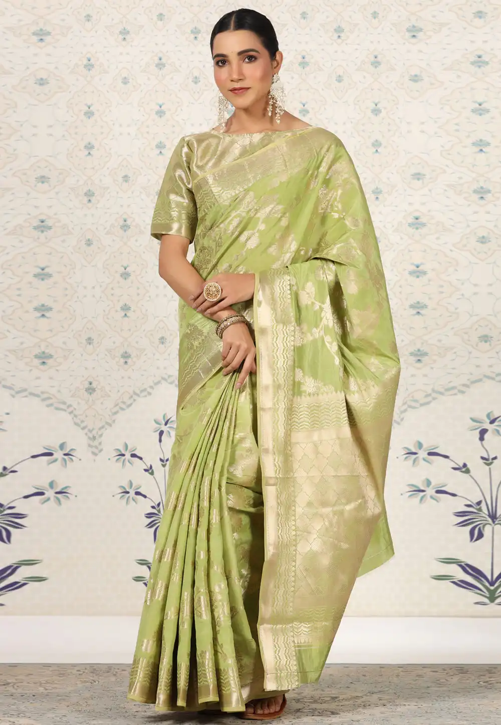 Pista Green Silk Saree With Blouse 295054