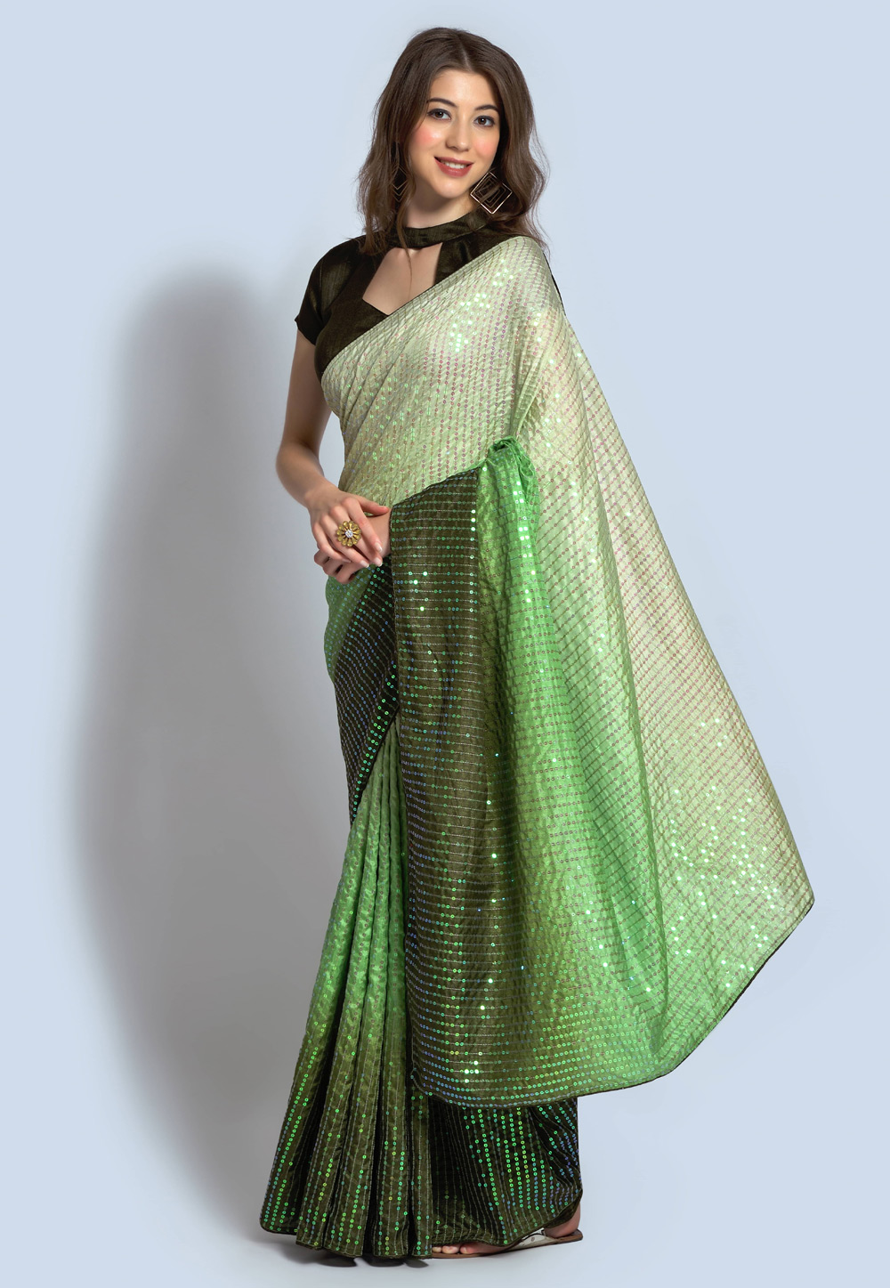 Pista Green Silk Sequence Saree 310292