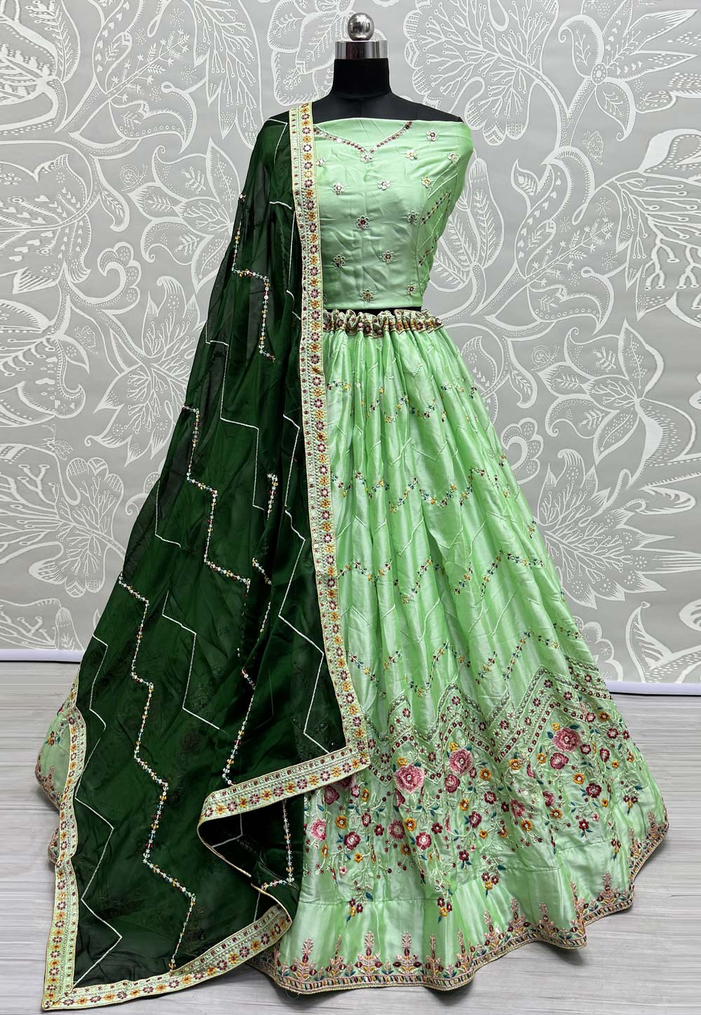 Pista Green Silk Wedding Lehenga Choli 285548