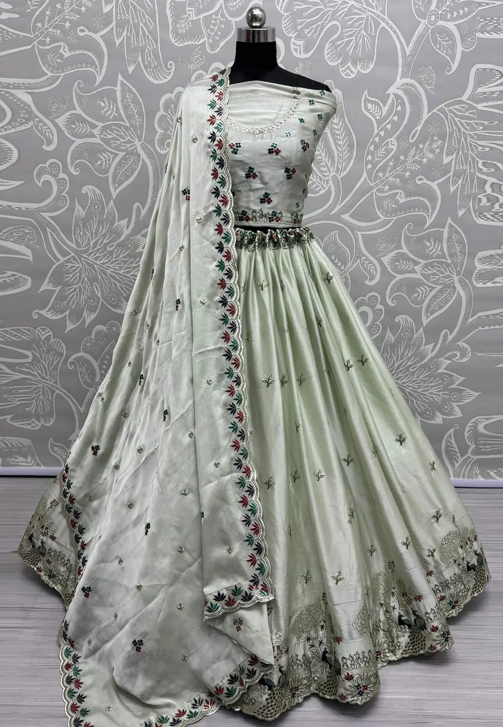 Pista Green Silk Wedding Lehenga Choli 299742