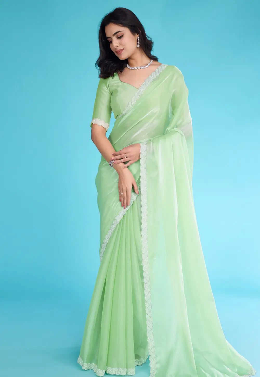 Pista Green Tissue Light Weight Saree 295313