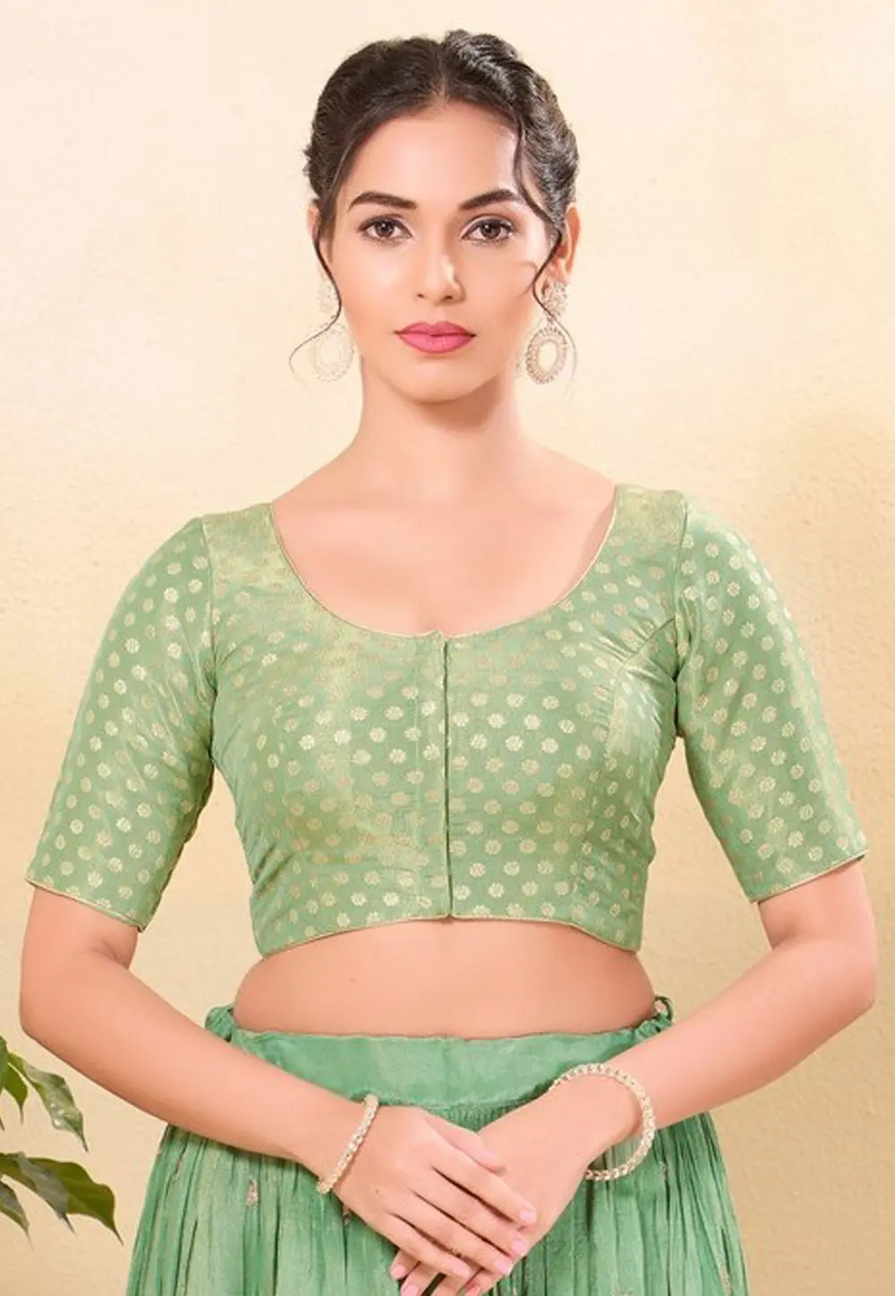 Pista Green Tissue Readymade Blouse 298117