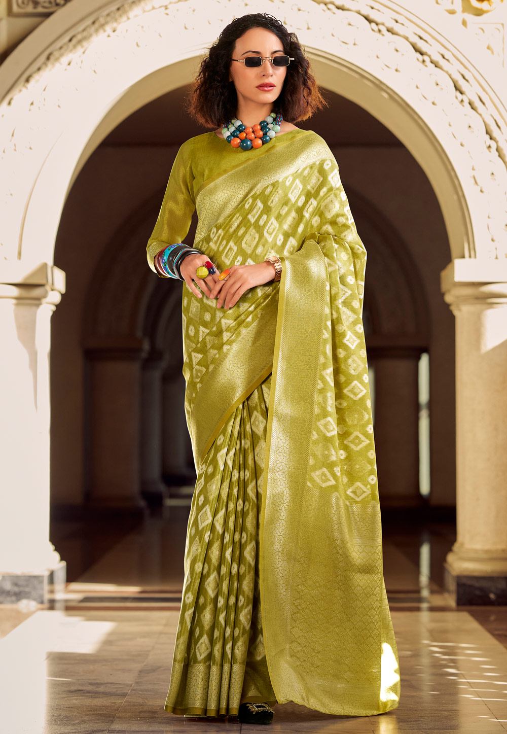 Pista Green Tissue Silk Saree With Blouse 305676