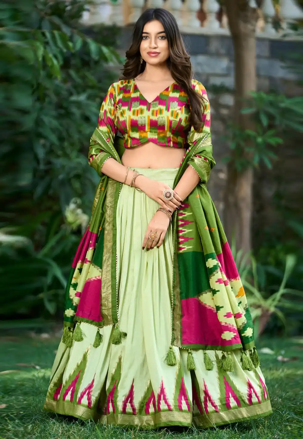 Pista Green Tussar Silk Circular Lehenga Choli 290169