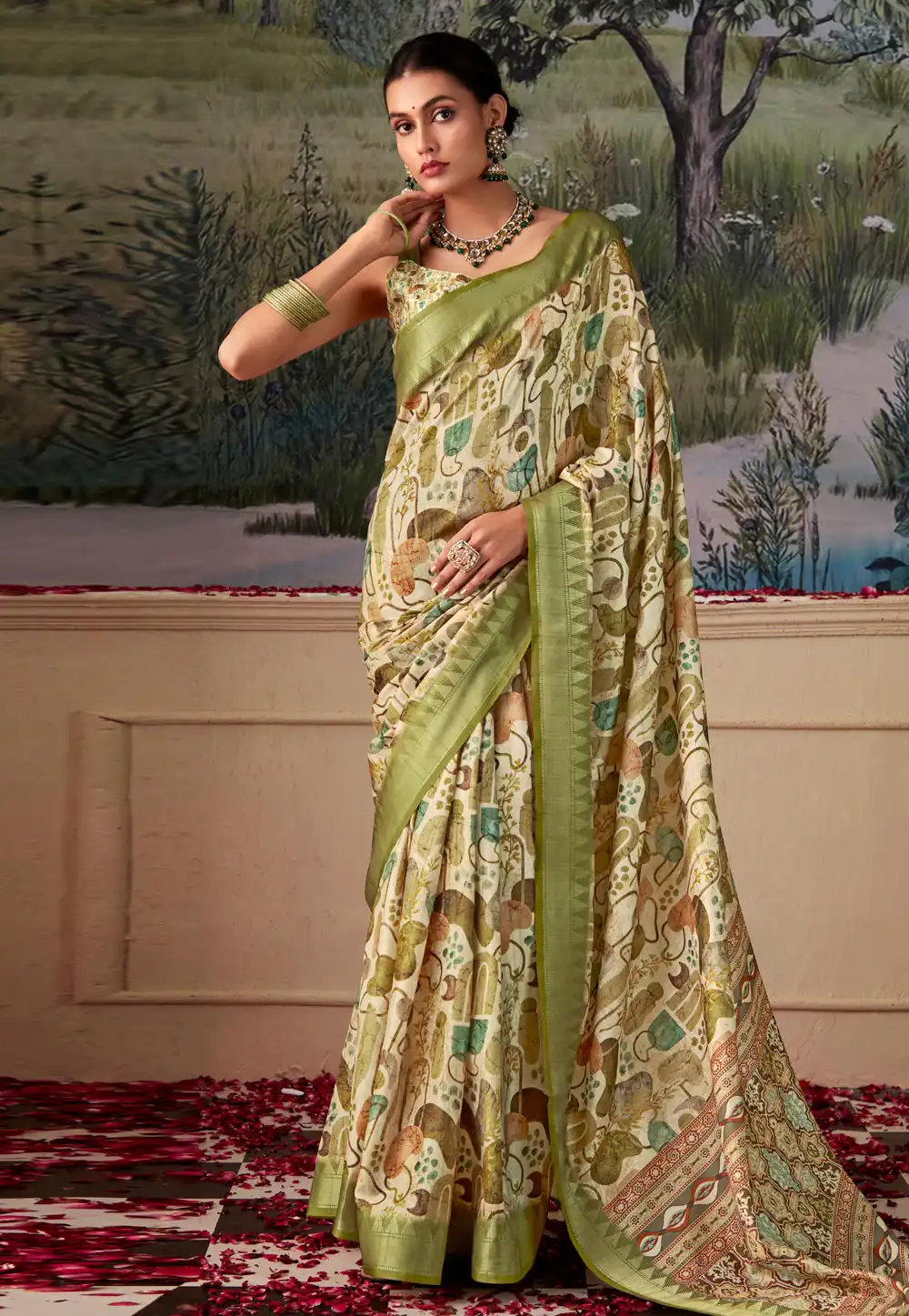 Pista Green Tussar Silk Saree With Blouse 288916