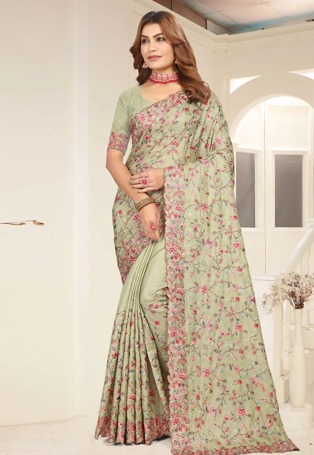 Pista Green Tussar Silk Saree With Blouse 298620