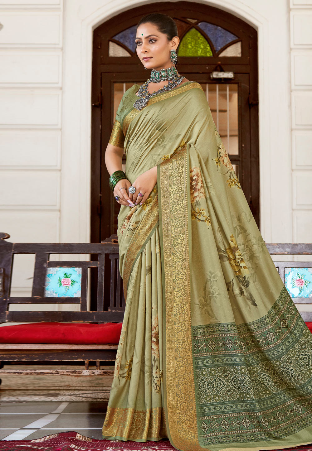 Pista Green Tussar Silk Saree With Blouse 282812