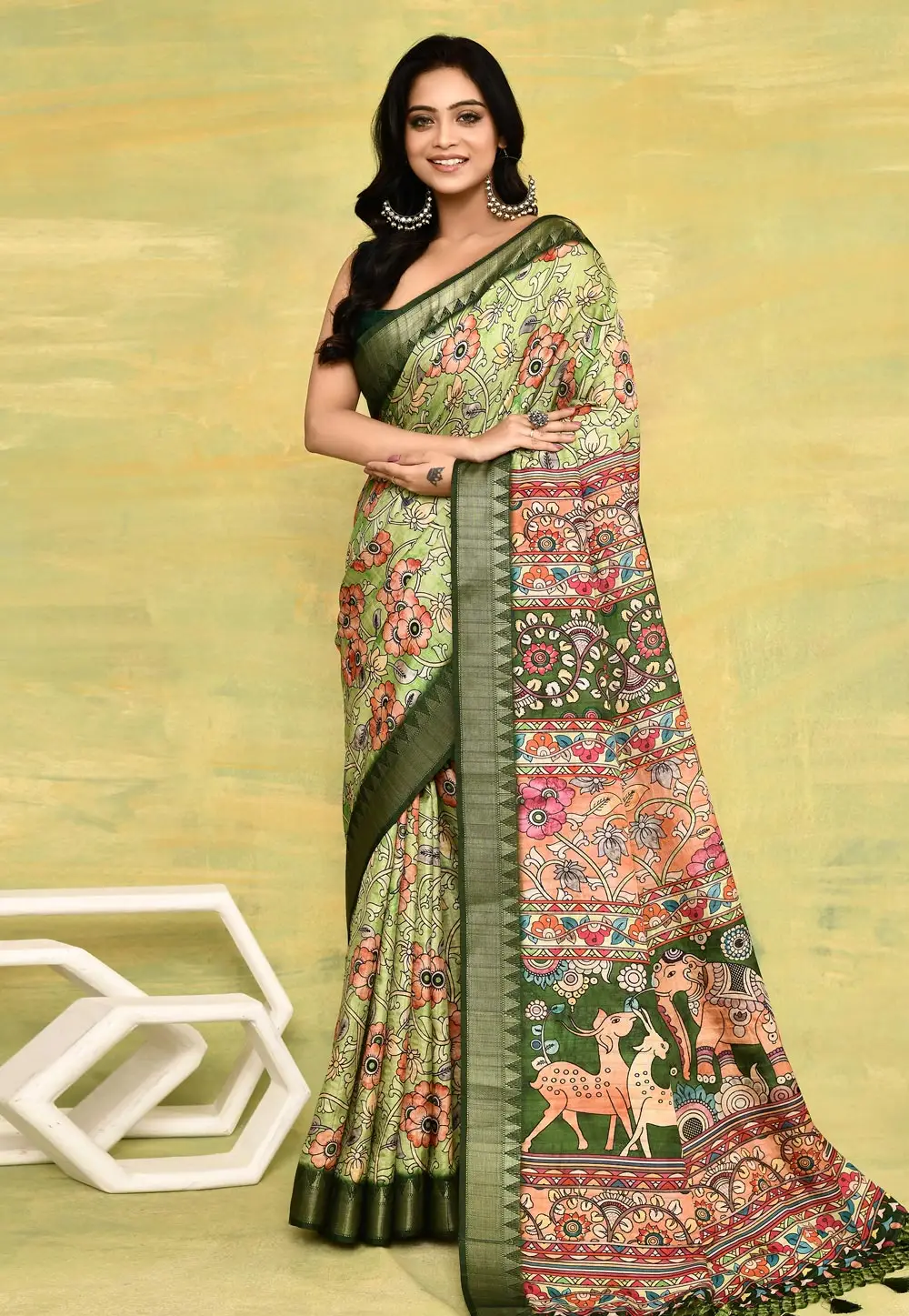 Pista Green Tussar Silk Saree With Blouse 296283