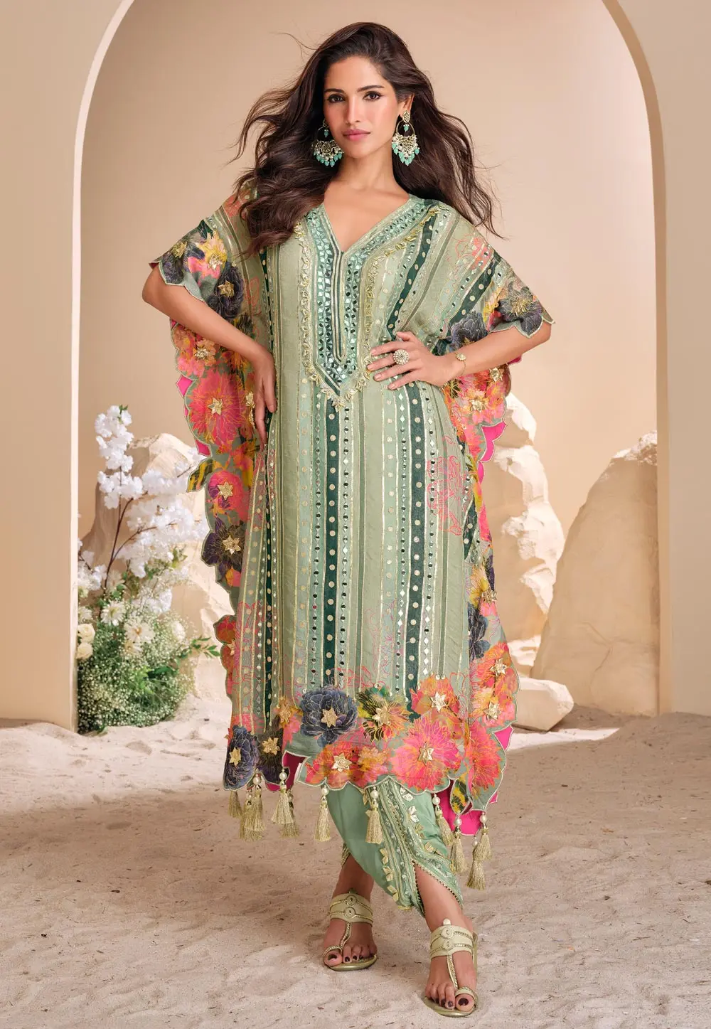 Pista Green Viscose Kaftan 299527