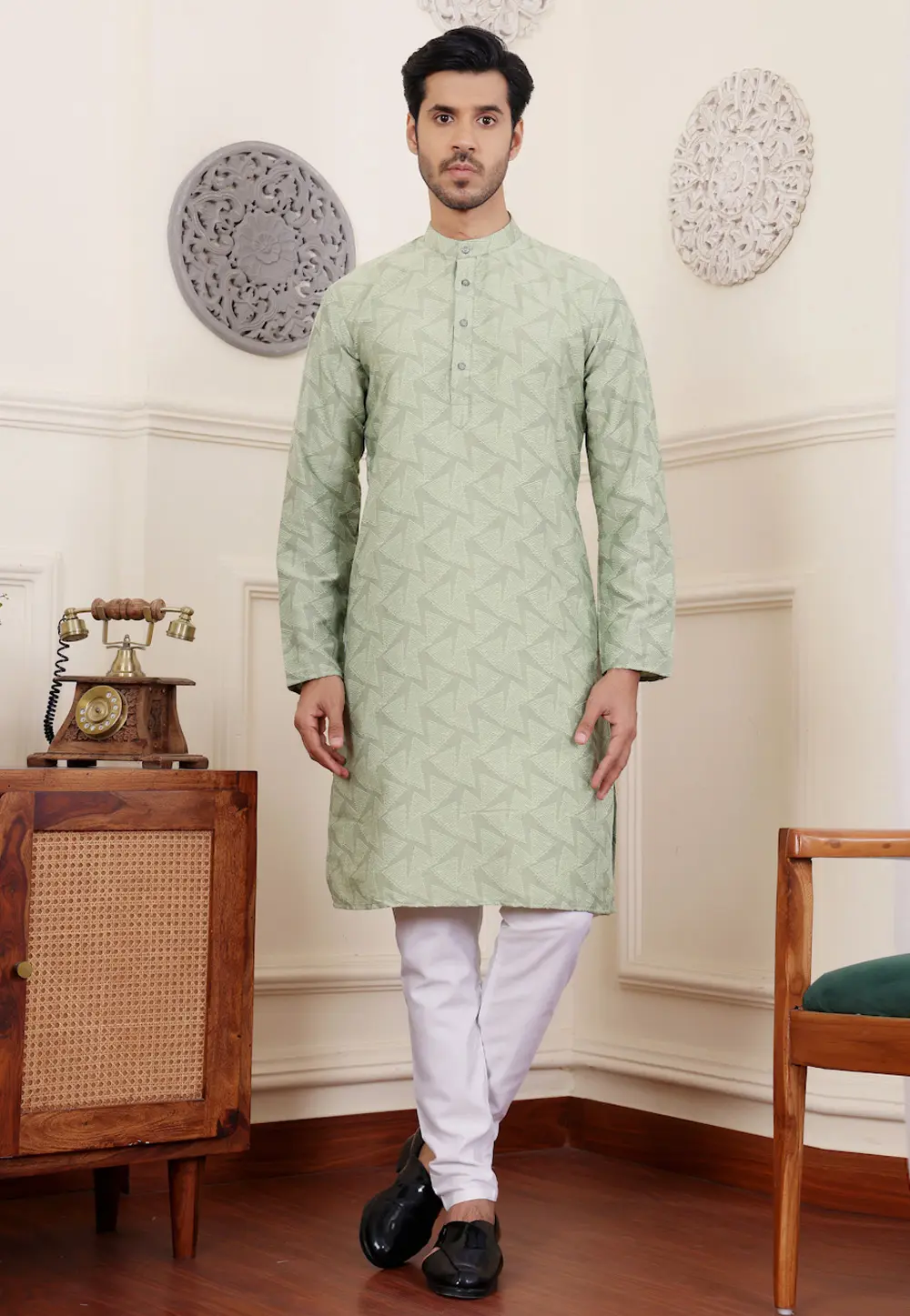 Pista Green Viscose Kurta Pajama 301365