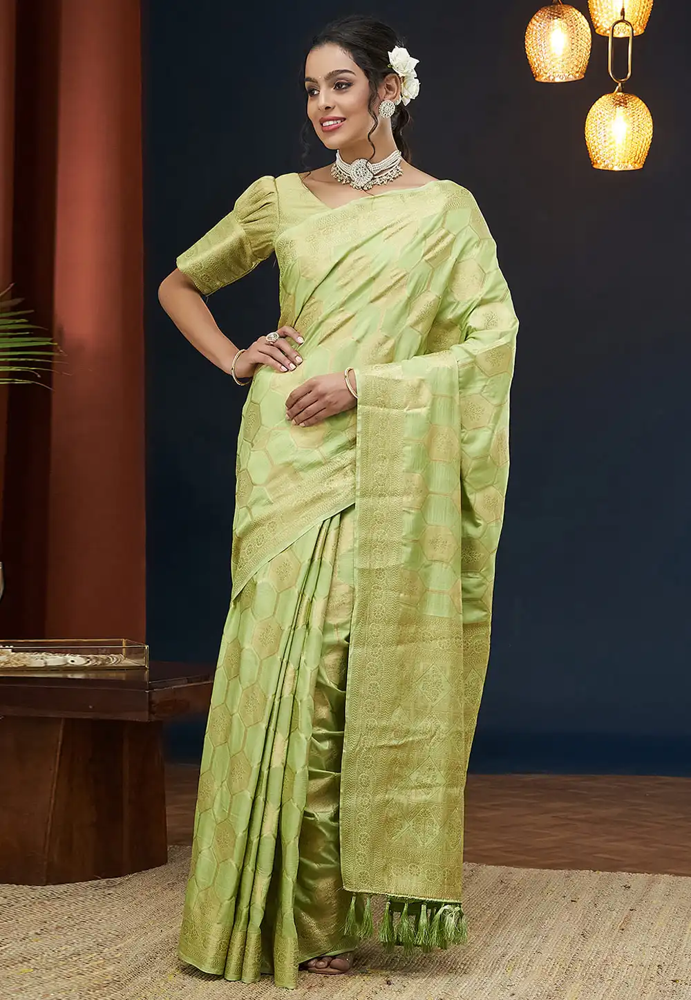 Pista Green Viscose Saree With Blouse 294681