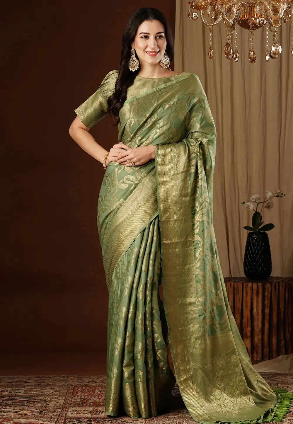 Pista Green Viscose Saree With Blouse 294684