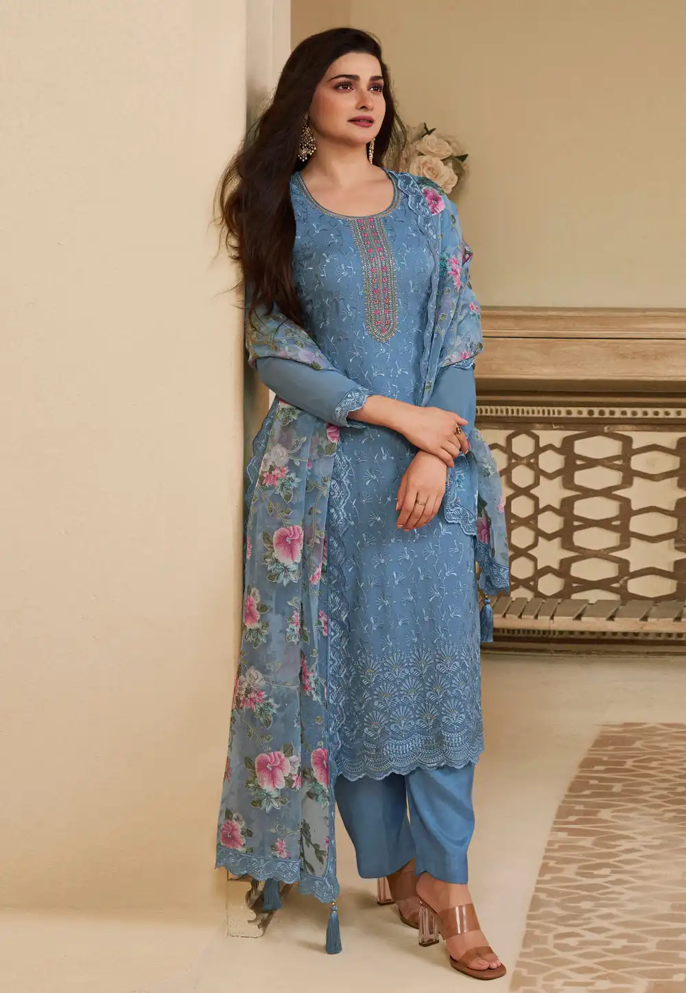 Prachi Desai Blue Organza Pakistani Suit 289565