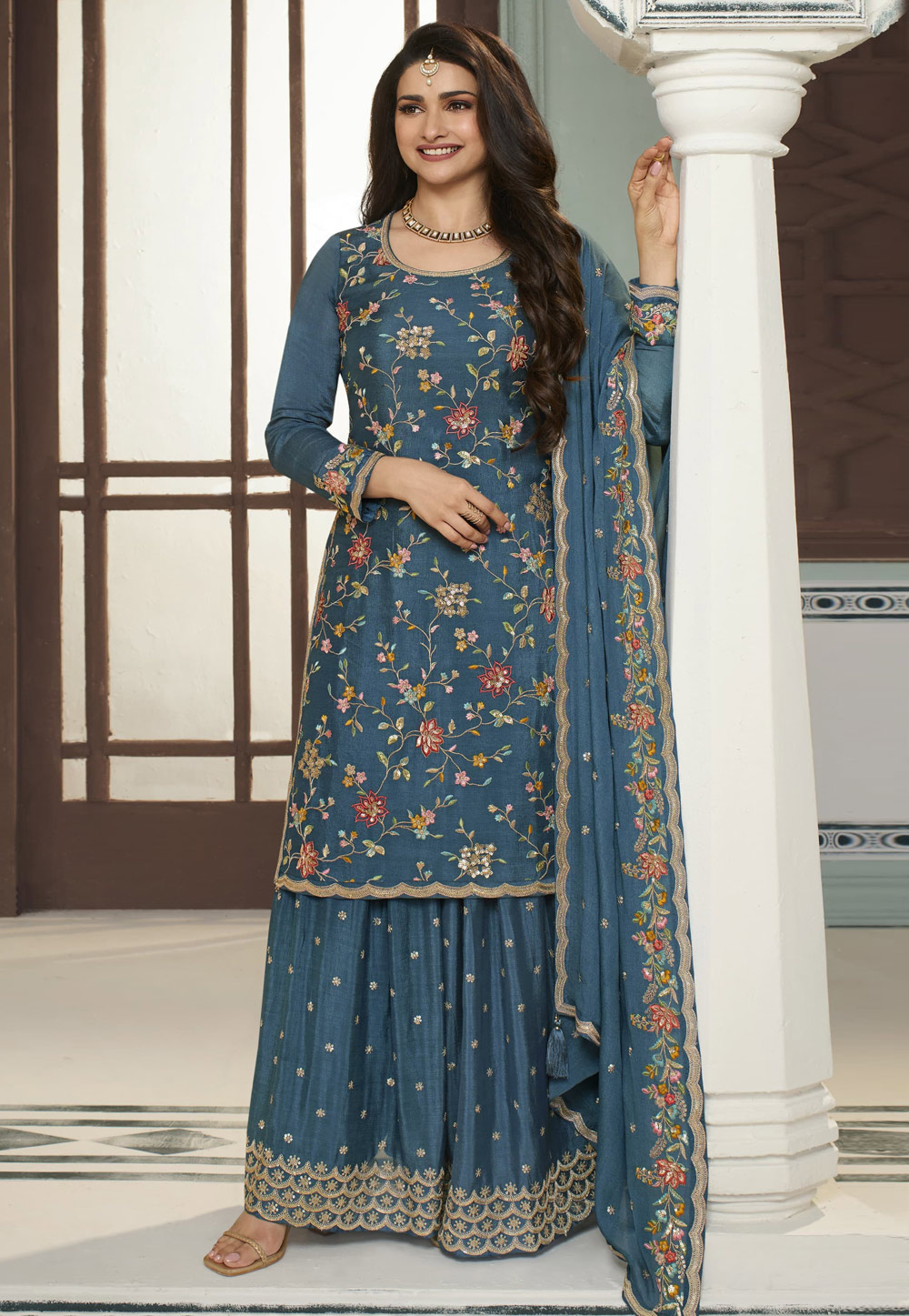 Prachi Desai Blue Viscose Gharara Suit 283671