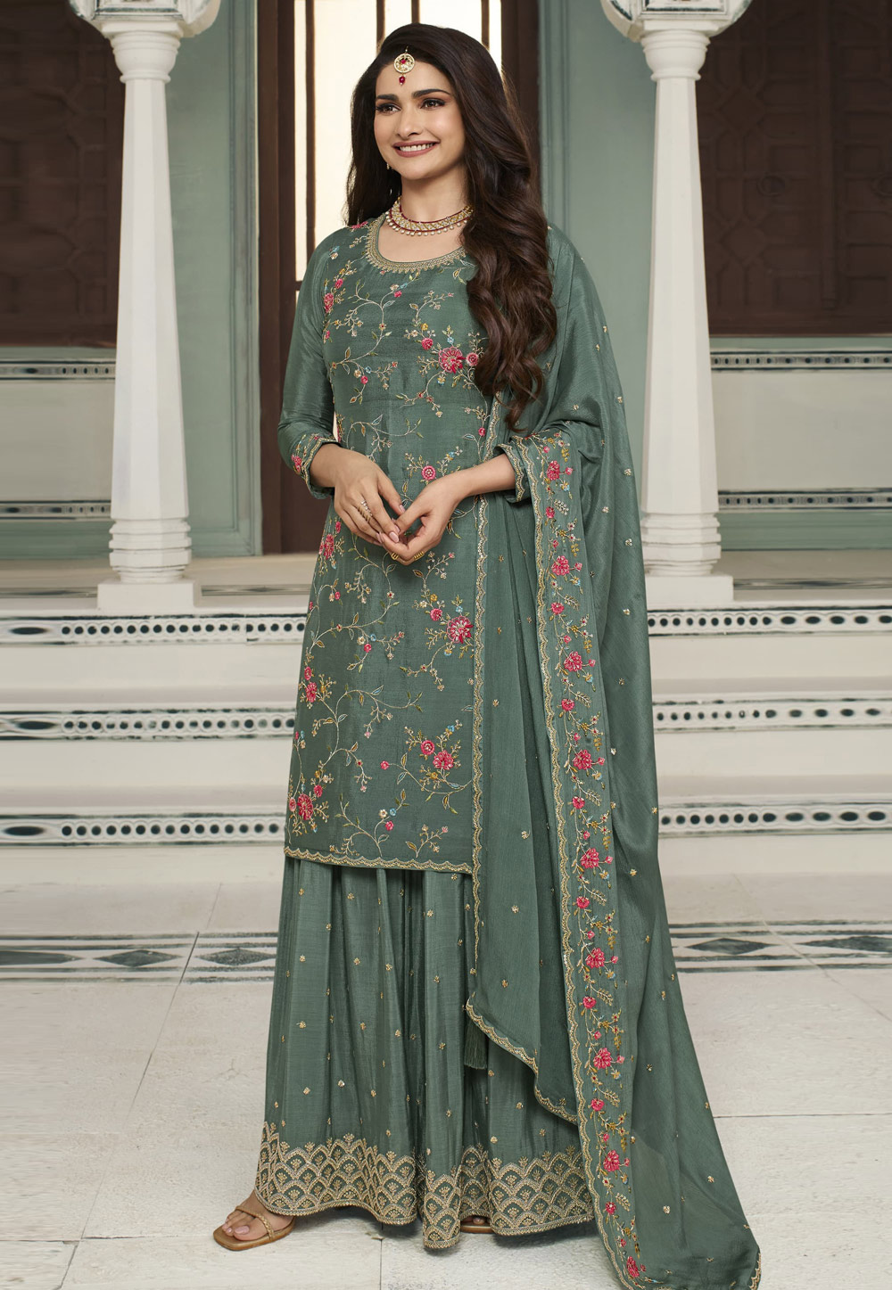 Prachi Desai Green Viscose Gharara Suit 283669