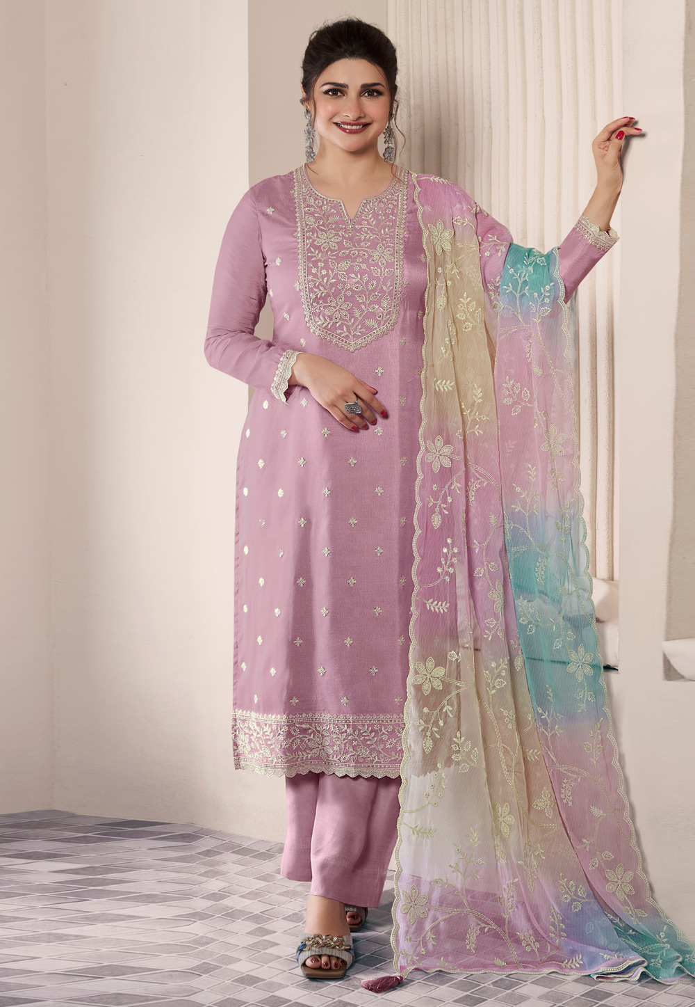Prachi Desai Pink Silk Pant Style Suit 309720
