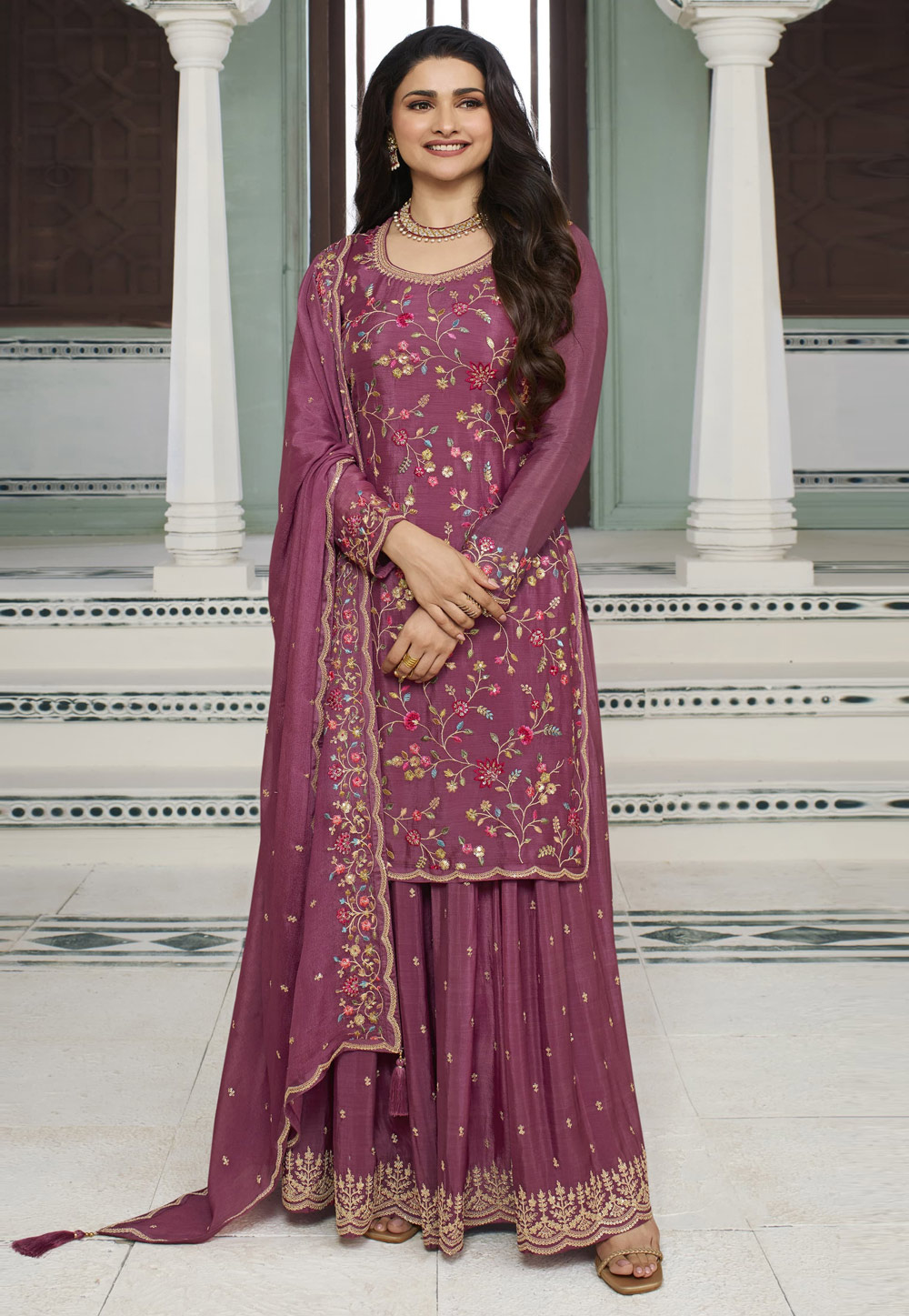 Prachi Desai Pink Viscose Sharara Suit 283670