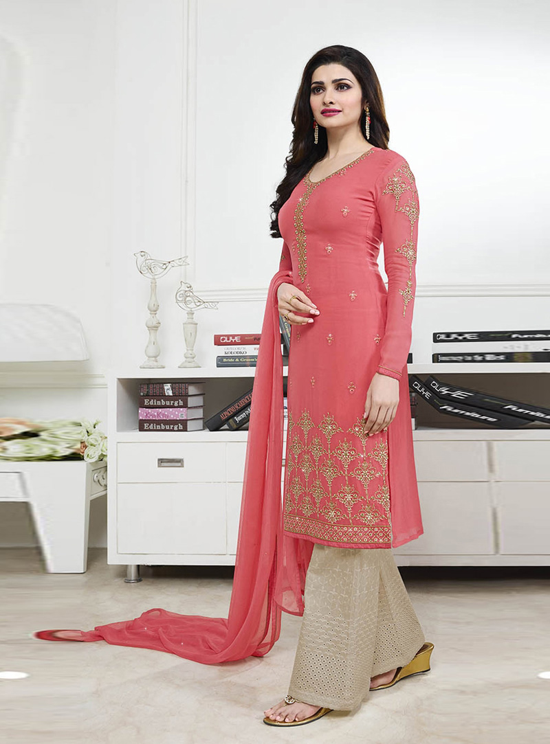 Prachi Desai Pink Georgette Palazzo Style Salwar Suit 89012