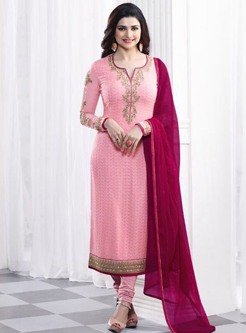 Prachi Desai Pink Georgette Churidar Salwar Suit 90571