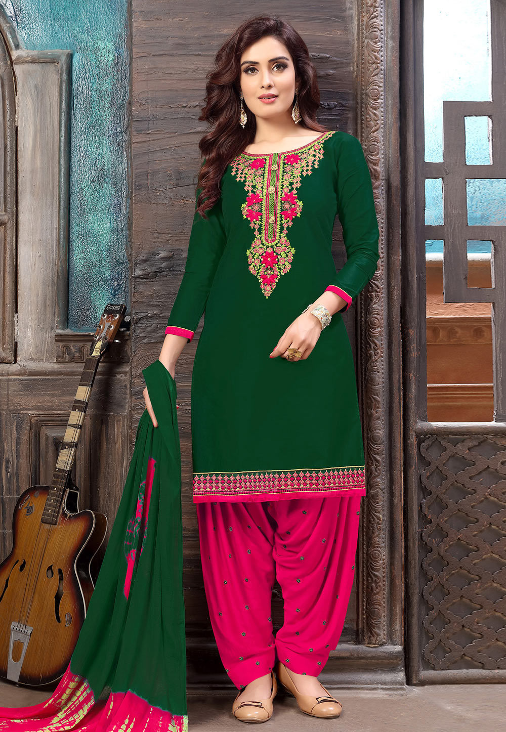 Green Cotton Punjabi Suit 181090