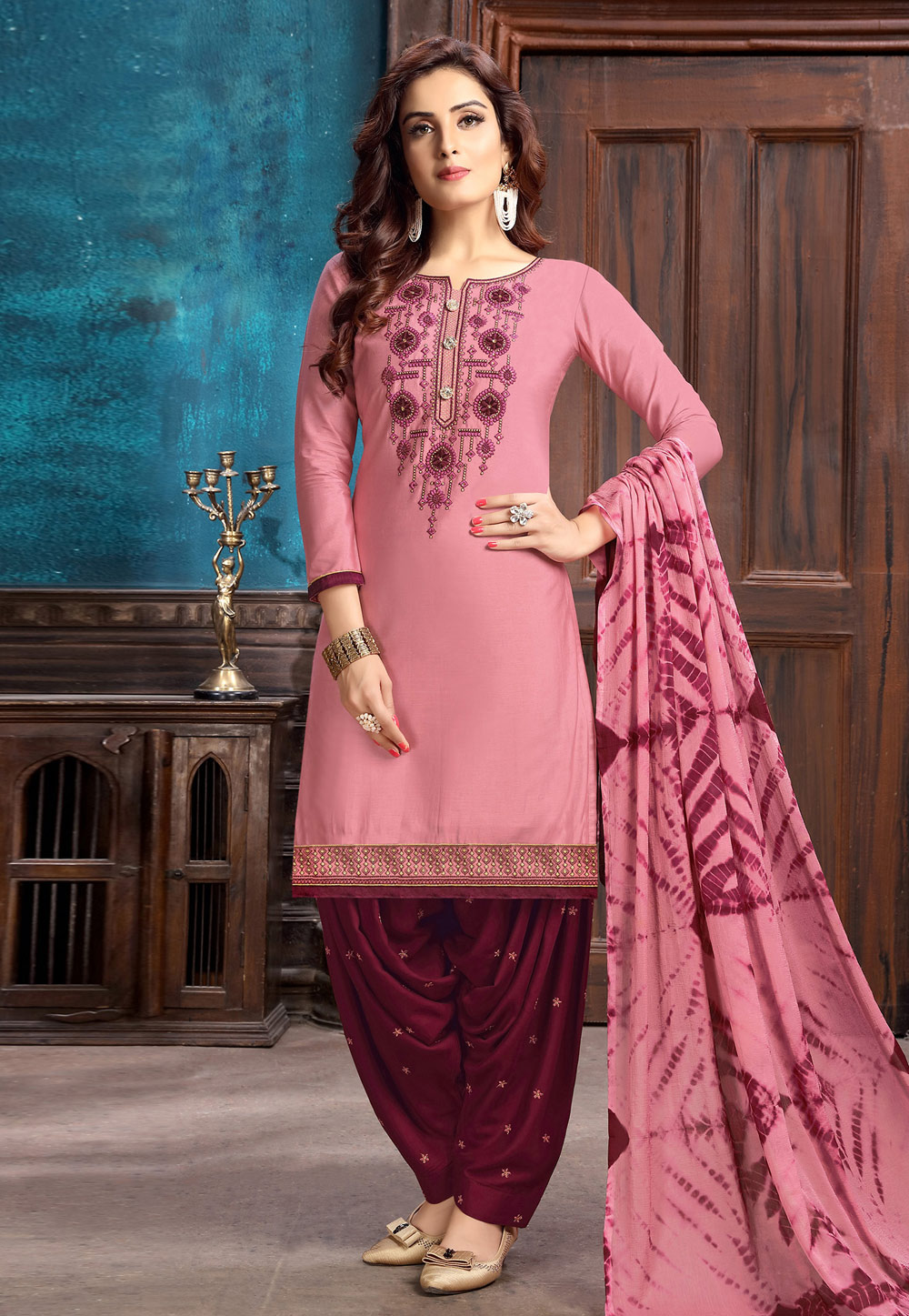 Pink Cotton Punjabi Suit 181094