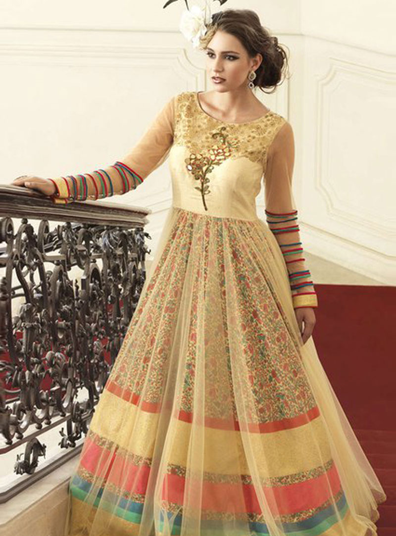 Beige Bhagalpuri Readymade Designer Gown 77596