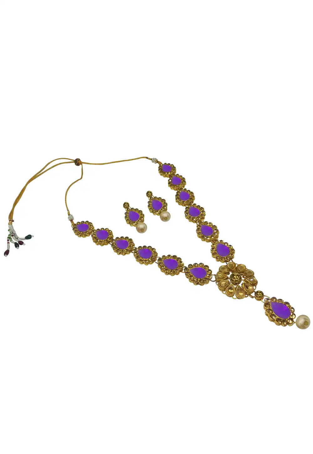 Purple Alloy Necklace With Earrings 289890