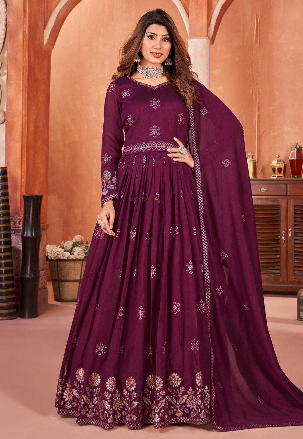 Purple Art Silk Anarkali Suit 284439