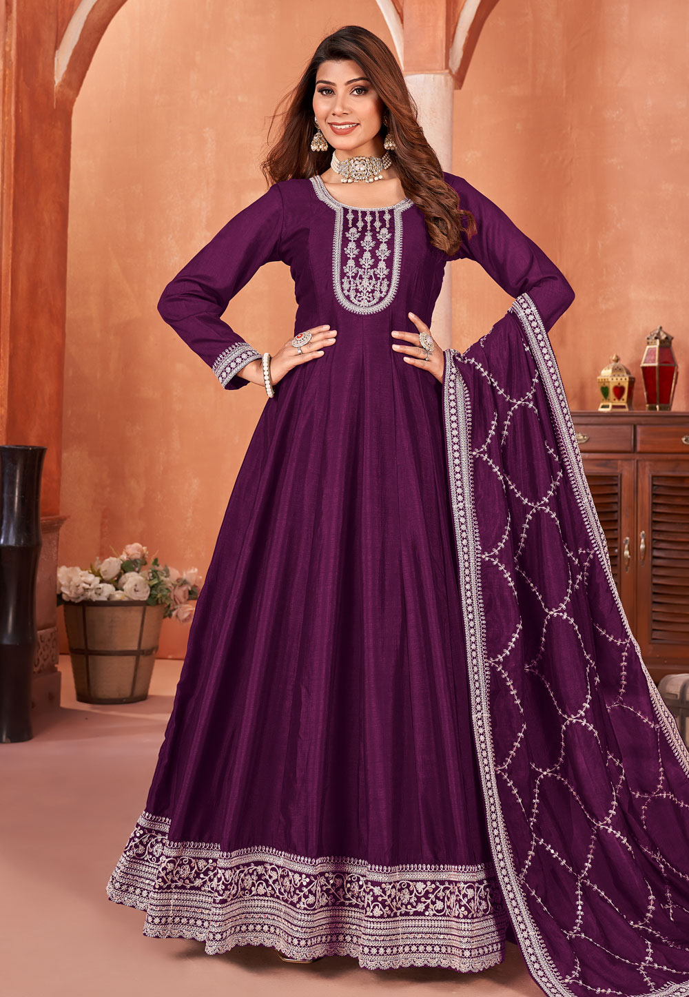 Purple Art Silk Anarkali Suit 285633
