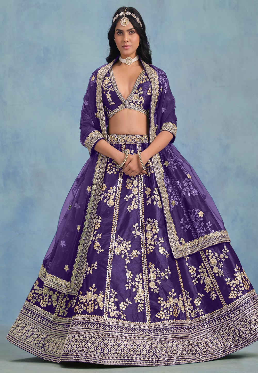 Purple Art Silk Circular Lehenga Choli 310954