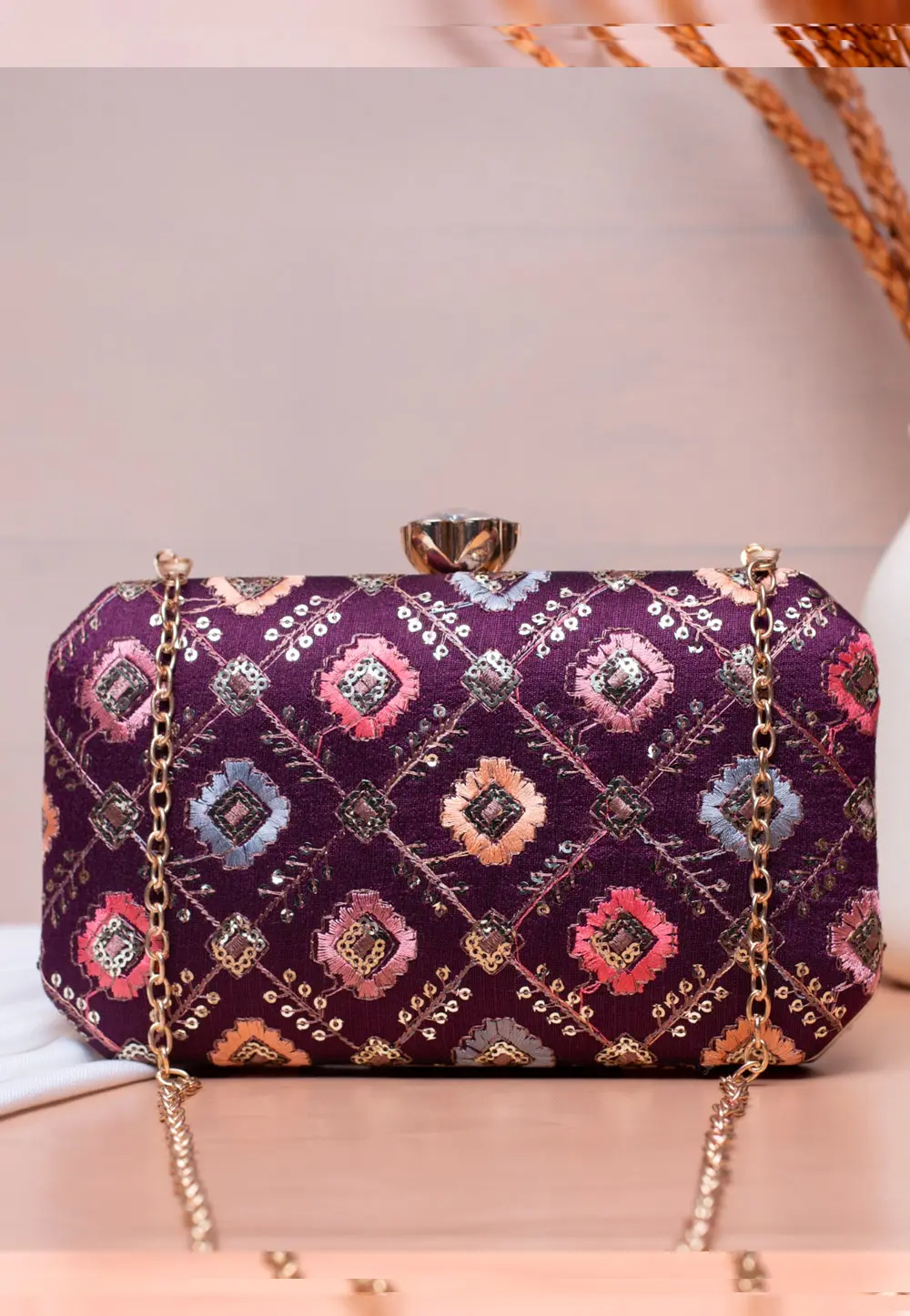 Purple Art Silk Clutch 300003